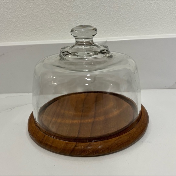 Vintage Dolphin Genuine Teakwood Glass Cloche Cheese Board Made in Thailand - Picture 1 of 6